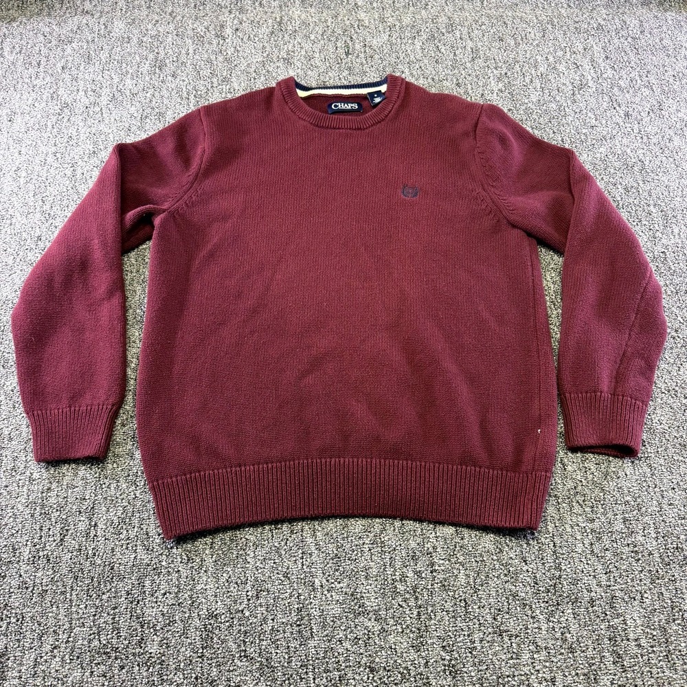 Chaps Sweater Mens Medium Burgundy Crew Neck Long Sleeve Classic Winter Warm